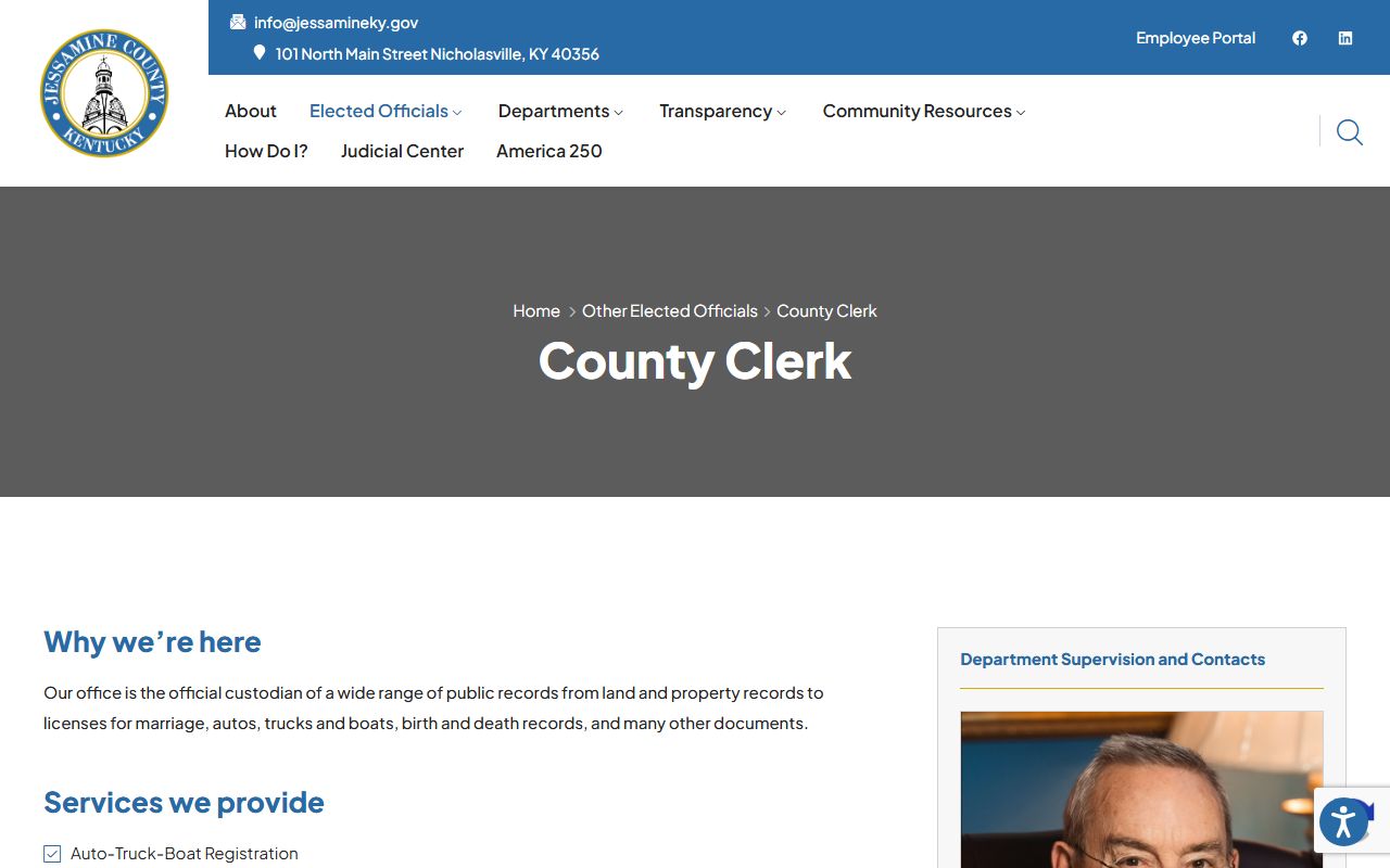 Jessamine County Circuit Court Clerk distinction from County Clerk page