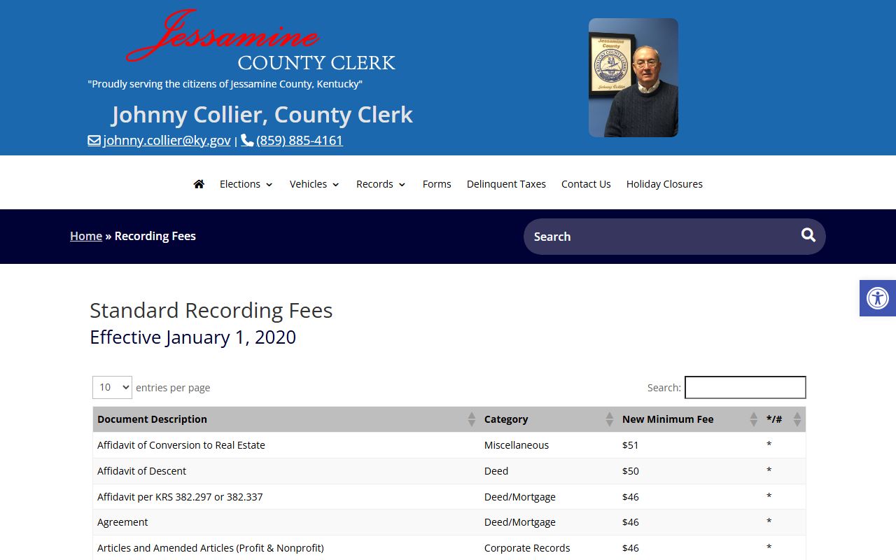 Jessamine County Clerk recording fees separate from Circuit Court Clerk records