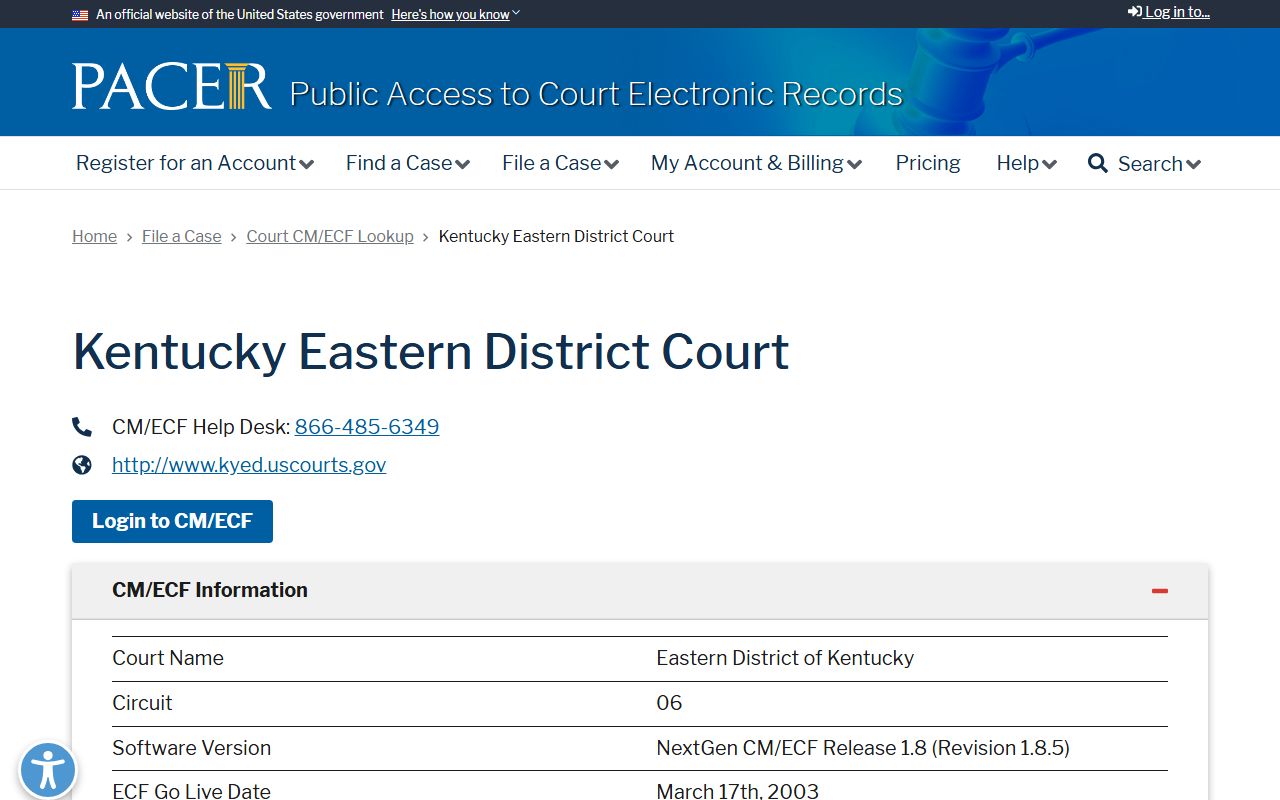Jessamine County Circuit Court records compared with PACER Eastern District lookup