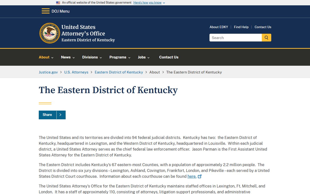 Jessamine County Circuit Court criminal records compared with U.S. Attorney Eastern District
