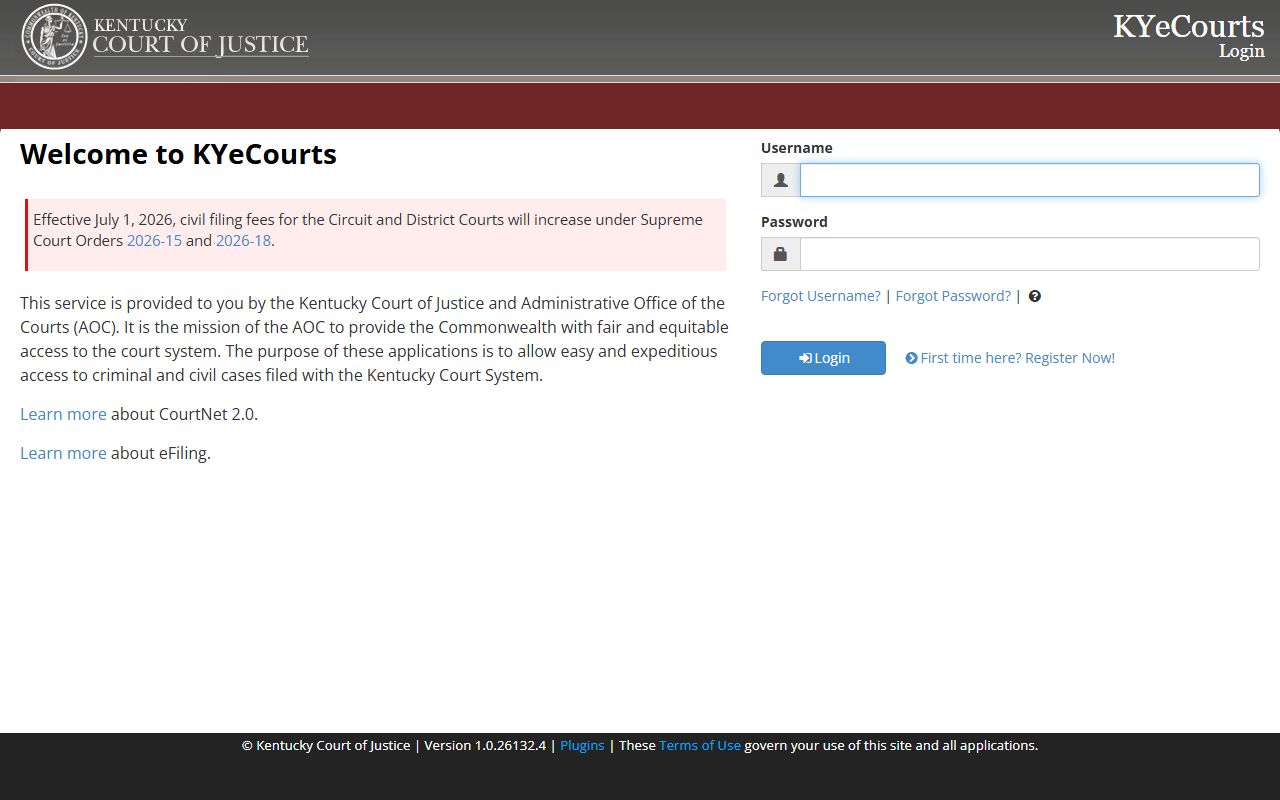 Jessamine County court records CourtNet registered search