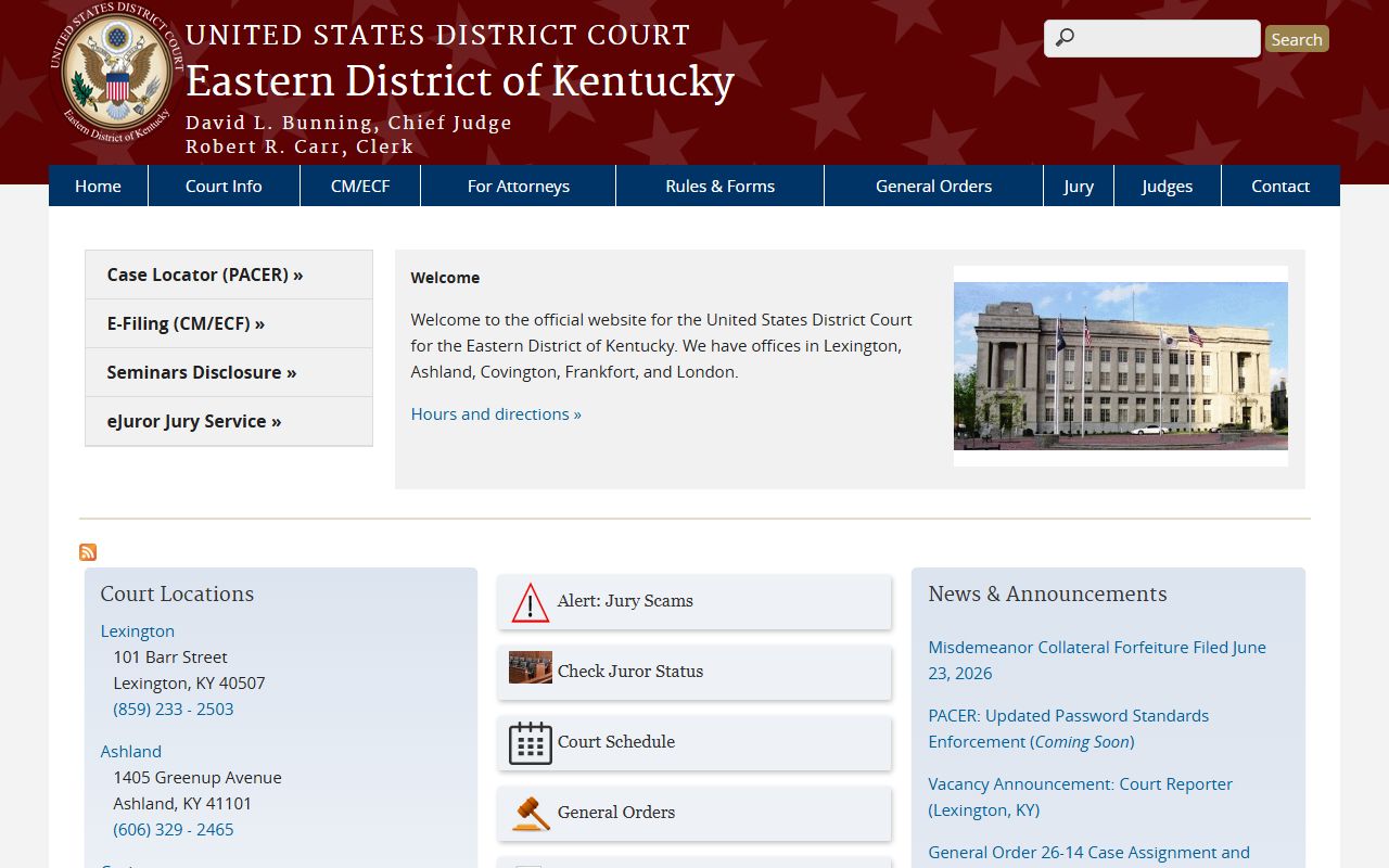Jessamine County federal court records Eastern District of Kentucky