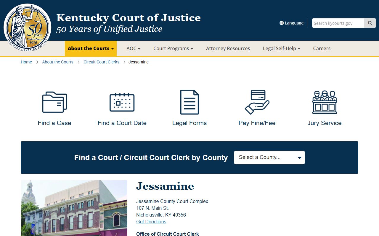 Jessamine County court records Kentucky Court of Justice page