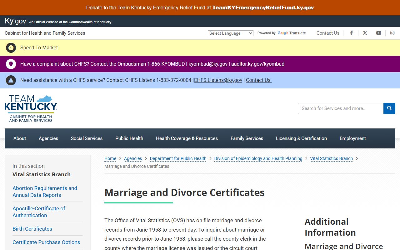 Jessamine County marriage divorce records Kentucky vital certificates