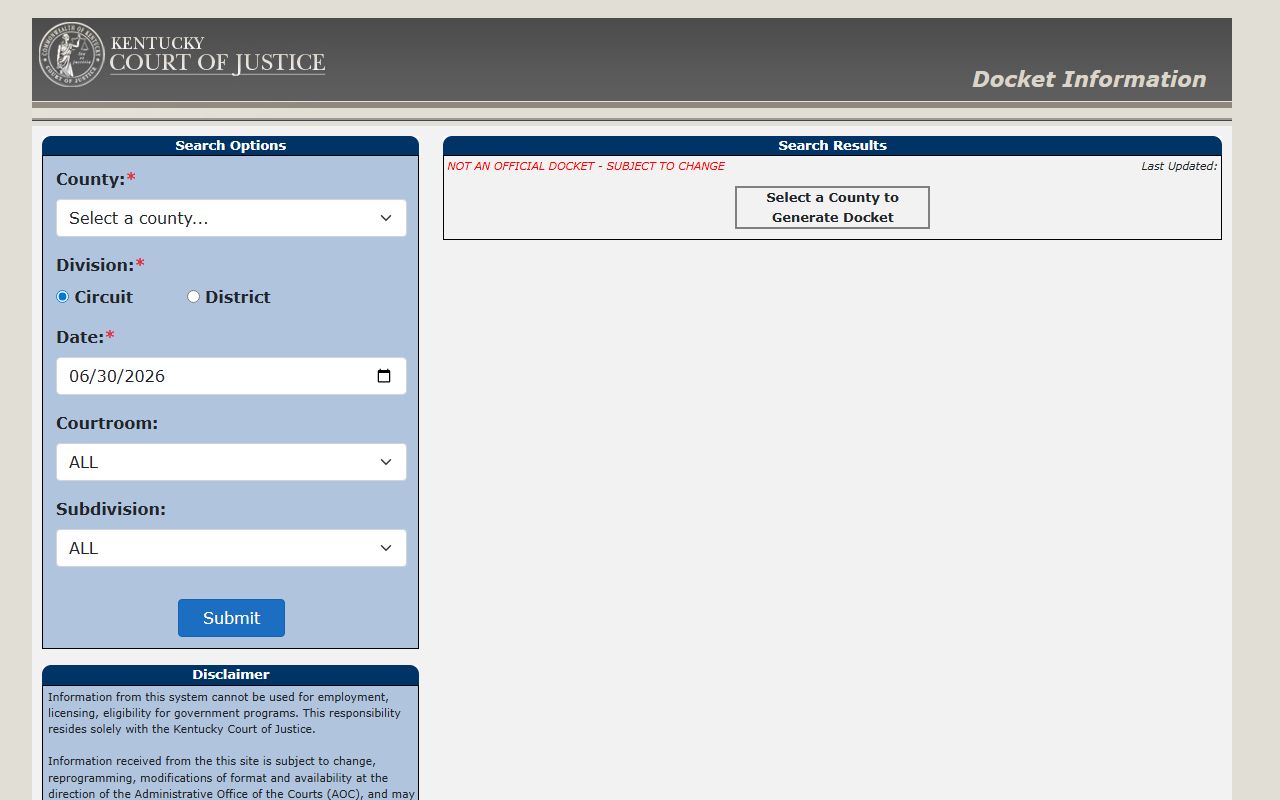 Jessamine County court dockets Kentucky docket portal