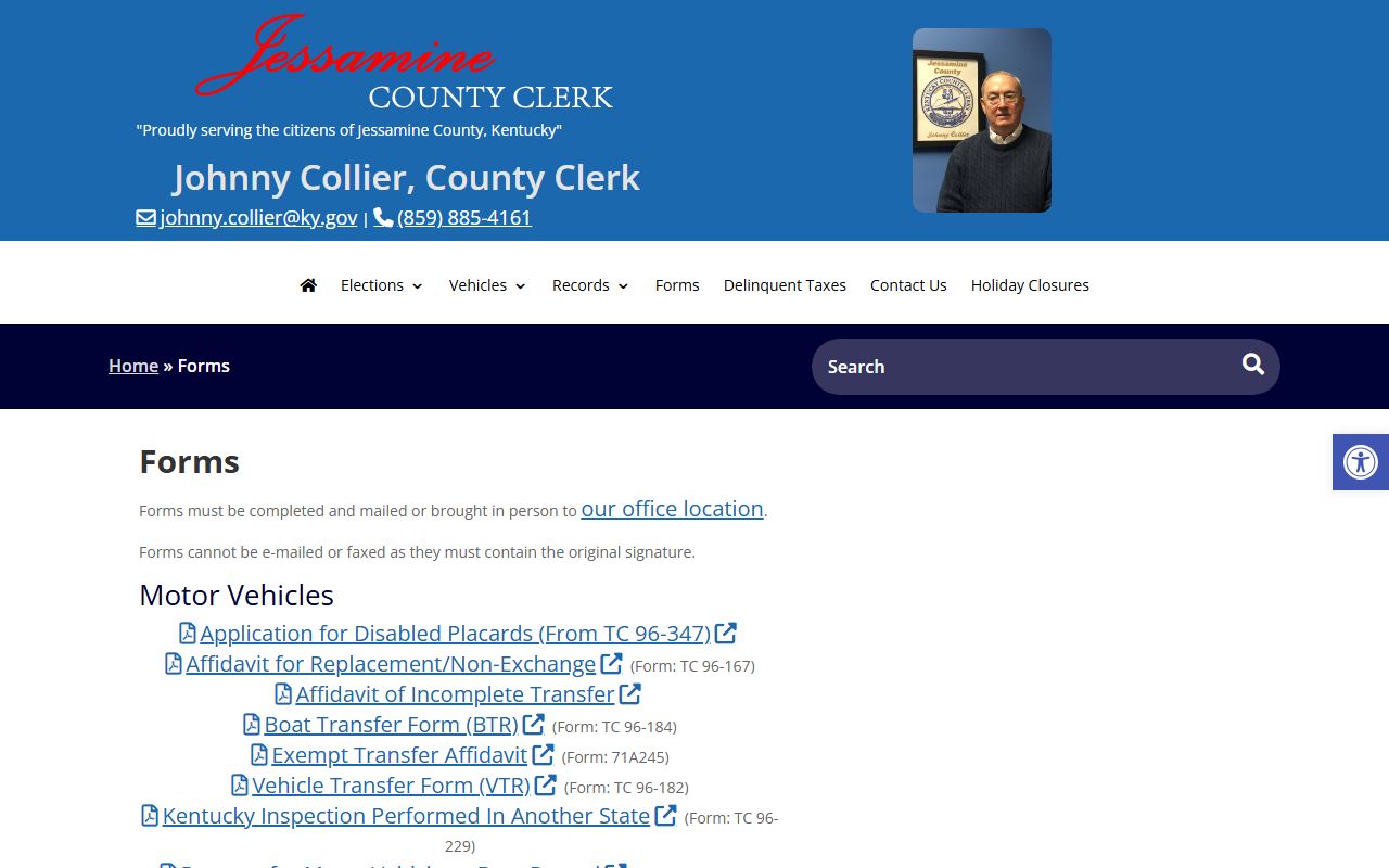 Jessamine County marriage records clerk forms page