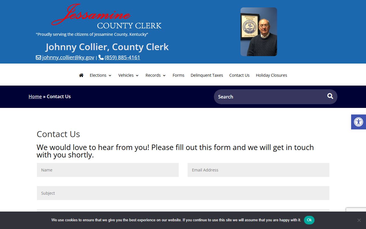 Jessamine County marriage records County Clerk contact page