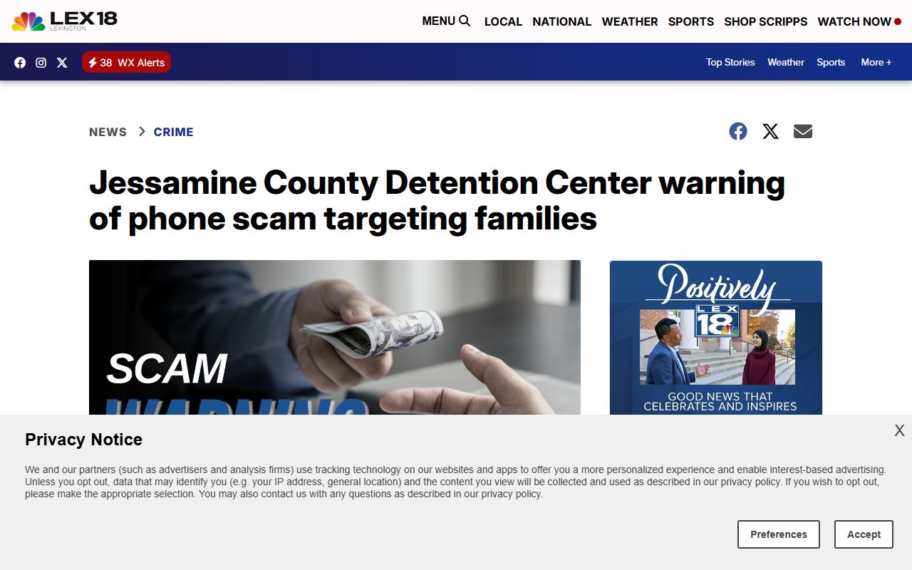 Jessamine County warrant records and detention center phone scam warning
